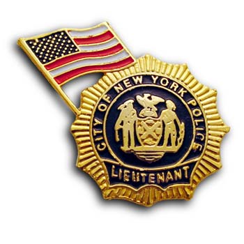 NYC LIEUTENANT 9-11 Memorial Pin WITH FLAG - 9-11 MEMORIAL Lieutenant and Flag Lapel Pin 