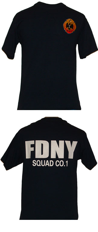 FDNY Squad Co. 1 Brooklyn Tee Shirt - Embroidered design on left chest screenprinted on the back - fdny squad co 1 brooklyn tee shirt embroiderd  design on left chest screenprinted on back