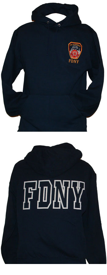 FDNY Hooded Sweatshirt with embroidered left chest and fdny on the back - fdny hooded sweatshirt with embroidery  on left chest and fdny open letters on the back.