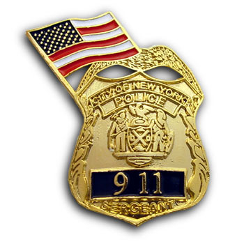 NYC  SERGEANT  9-11 Memorial Pin WITH FLAG - 9-11 MEMORIAL  Sergeant and Flag Lapel Pin 