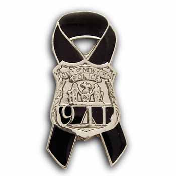 New York police 9-11 AWARENESS RIBBON  Memorial Pin - 9-11 MEMORIAL NYPD Awareness Shield & Ribbon Lapel Pin