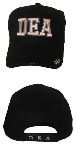 DEA 3-D embroidered cap - DEA 3-d embroidery on cap, and embroidery on visor as well as rim. Also on back of adjustable closure
