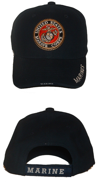 US marines corps cap with 3D Embroidery - US Marines Corps patch embroidered on cap, as well as additional embroidery on visor and on back adjustable closure