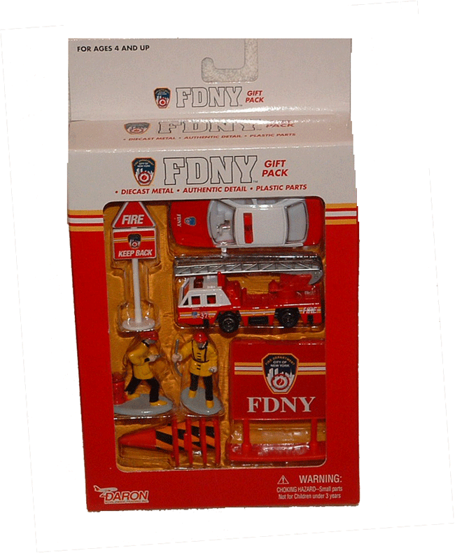 FDNY Gift Set - FDNY gift set includes Firefighter truck with ladder, FDNY car, ...