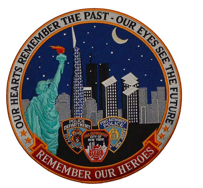 Remember our Heroes NYPD, FDNY, PAPD patch - New York skyline, statue of liberty...