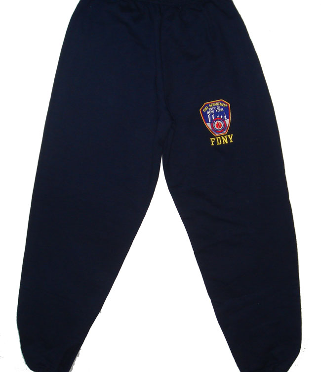 FDNY sweatpants - navy sweatpants with the FDNY logo embroidered on left leg