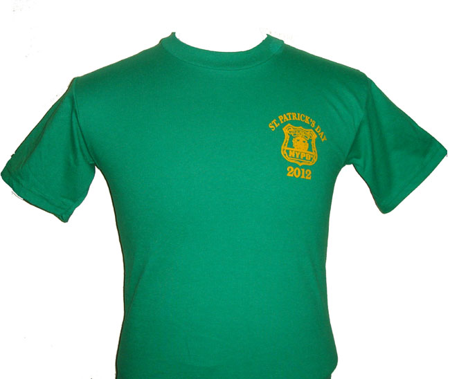 NYPD St. Patricks day 2012 t-shirt - Logo on left chest. Printed back