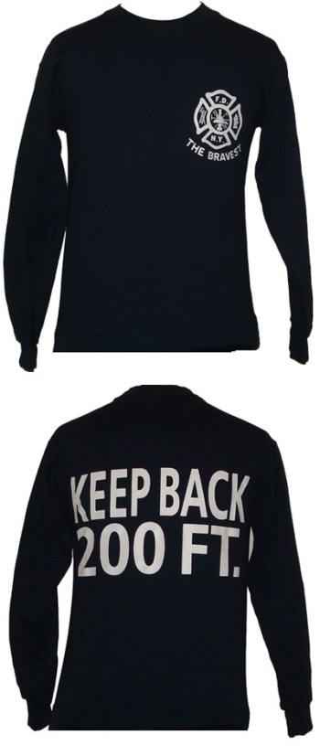 FDNY Maltese The Bravest Sweatshirt With Keep Back 200 Feet on The Back Of The Sweatshirt - FDNY Screenprinted Adult Fleece Sweatshirt. Front Design: "The Bravest", white Fire Department City of New York Shield. Back Design: "Keep back 200 Ft." 