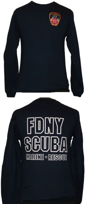 FDNY Scuba Marine Long Sleeve T-Shirt - FDNY Patch Embroidered on left chest and screen printed fdny  lettering on back