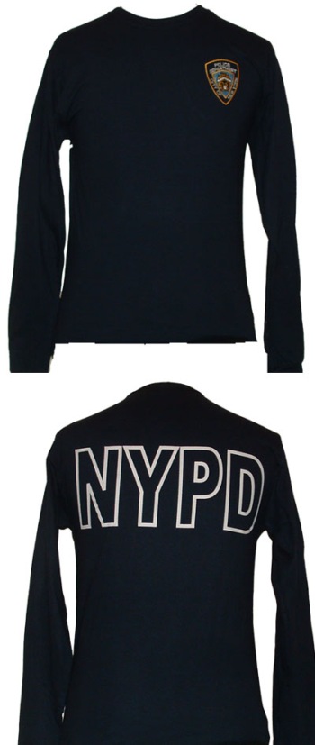 NYPD Adult Long Sleeve T-Shirt - embroidered patch on left chest nypd on the back