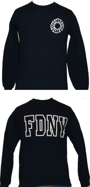 FDNY Maltese Sweatshirt with FDNY Open Letters On The Back Of The Tee - FDNY Maltese Screenprinted on front left chest, with open FDNY lettering on back