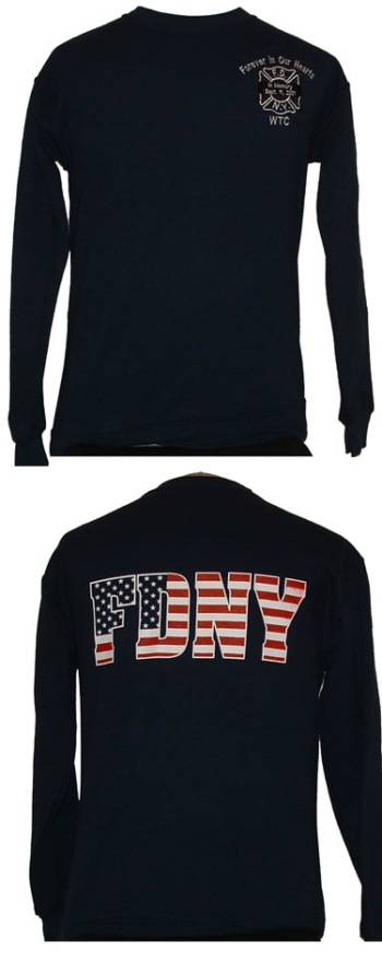 fdny Forever in our Hearts sweatshirts- WTC - This memorial sweat has Forever in our Hearts FDNY WTC embroidered on left chest, with Patriotic FDNY lettering on back