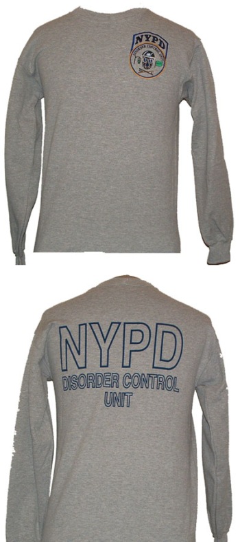 NYPD Disorder Control Unit Sweat Shirt - Disorder control Unit embroidered on left chest with open lettering on back