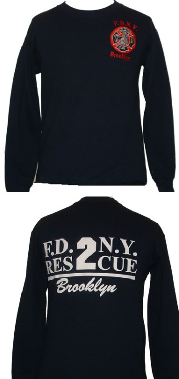 FDNY Rescue 2 Brooklyn Sweatshirt - F.D.N.Y. Rescue 2 Brooklyn embroidered patch on left chest with lettering on back
