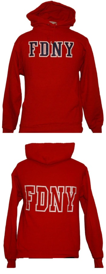 FDNY Hooded Sweat with Open Lettering on Back - FDNY Adult hooded sweatshirt with front pockets. FDNY in open lettering on back