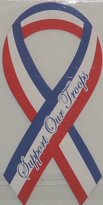 Support our troops american flag ribbon - Show your patriotic support for the troops with this american flag ribbon that is on vehicles everywhere!
