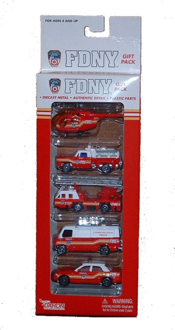 FDNY toy set - Children will love playing with this five piece FDNY set. Includes a firetrcuk, car, van, helicopter and fire engine
