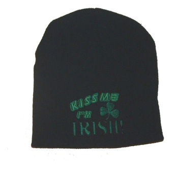 St. Patrick's Kiss Me I'm Irish ski hat - Kiss Me I'm Irish embroidered on knit ski cap. One size fits most
