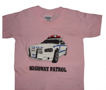 New York Police Highway Patrol - New York police Highway patrol cruiser screen printed on a pink tee