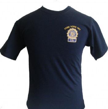 New York Police Crime Scene Unit t-shirt - Crime Scene unit shield embroidered in gold on left chest. Printed back