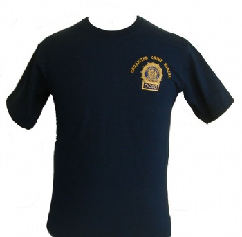 New York Police Organized Crime Bureau t-shirt - Organized Crime Bureau Detective's shield embroidered in gold on left chest. Printed back