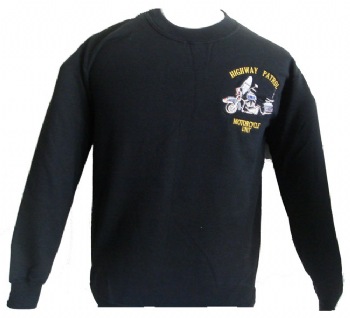 New York's Highway Patrol Motorcycle unit sweatshirt - Highway Patrol Motorcycle unit embroidered in gold on left chest with beautiful insignia. Printed white lettering on back