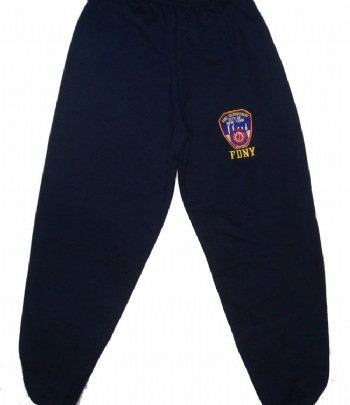 FDNY sweatpants - navy sweatpants with the FDNY logo embroidered on left leg