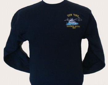New York's Police Harbor Patrol sweatshirt - New York's Police harbor logo embroidered on left chest. Printed back with white lettering "New York Police Harbor patrol unit"