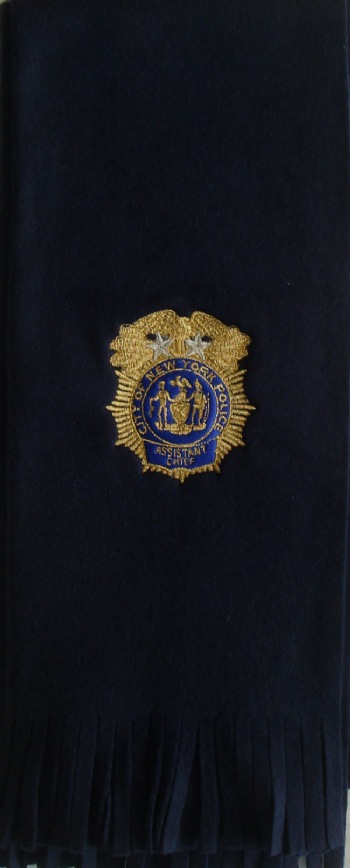 NYC Police Assistant Chief Scarf - Navy Polar Fleece scarf with NYC Assistant Chief shield embroidered.   70 L x 14 W"
