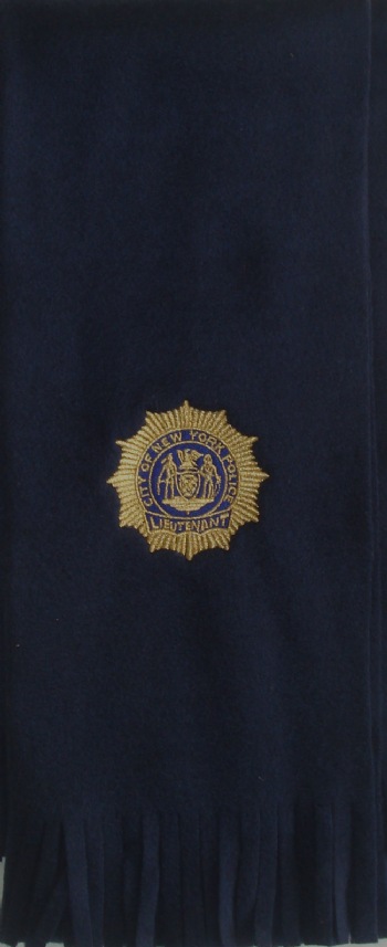 NYC Police Lieutenant scarf - Navy Polar Fleece scarf with NYC Lieutenant shield embroidered.   70 L x 14 W"