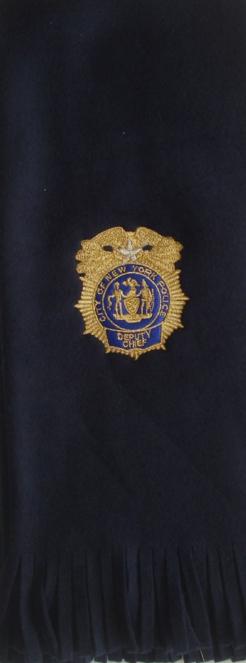 NYC Police Deputy chief scarf - Navy Polar Fleece scarf with NYC Deputy Chief shield embroidered.   70 L x 14 W"