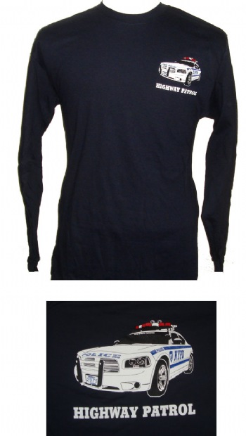 NYPD Highway Patrol Long Sleeve t-shirt - NYPD Highway Patrol car printed on left chest with the same design on the back in large print