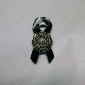 FDNY  9-11 AWARENESS RIBBON  Memorial Pin - 9-11 MEMORIAL FDNY Awareness Shield & Ribbon Lapel Pin 
